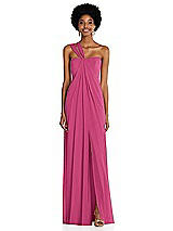 Alt View 1 Thumbnail - Tea Rose Draped Chiffon Grecian Column Gown with Convertible Straps