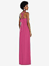 Side View Thumbnail - Tea Rose Draped Chiffon Grecian Column Gown with Convertible Straps