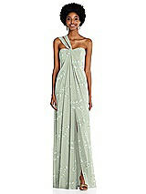 Alt View 1 Thumbnail - Vintage Primrose Sage Draped Chiffon Grecian Column Gown with Convertible Straps