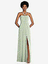 Front View Thumbnail - Vintage Primrose Sage Draped Chiffon Grecian Column Gown with Convertible Straps