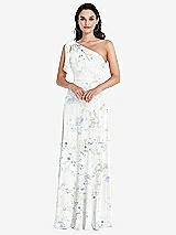 Alt View 1 Thumbnail - Bleu Garden Draped One-Shoulder Maxi Dress with Scarf Bow