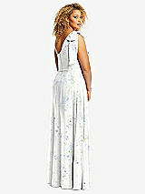 Rear View Thumbnail - Bleu Garden Draped One-Shoulder Maxi Dress with Scarf Bow