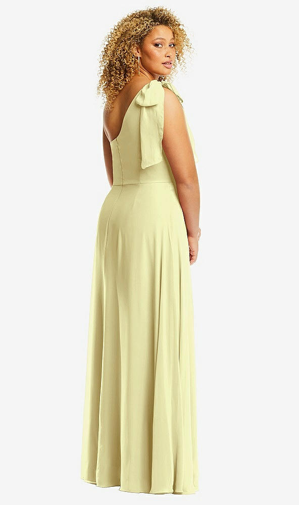 Back View - Butter Yellow Draped One-Shoulder Maxi Dress with Scarf Bow