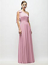 Alt View 4 Thumbnail - Dusty Pink Draped One-Shoulder Maxi Dress with Scarf Bow