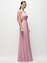 Alt View 5 Thumbnail - Dusty Pink Draped One-Shoulder Maxi Dress with Scarf Bow