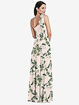 Alt View 3 Thumbnail - Palm Beach Print Draped One-Shoulder Maxi Dress with Scarf Bow