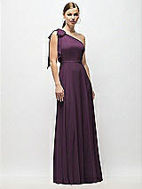 Alt View 4 Thumbnail - Aubergine Draped One-Shoulder Maxi Dress with Scarf Bow