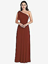 Alt View 1 Thumbnail - Auburn Moon Draped One-Shoulder Maxi Dress with Scarf Bow