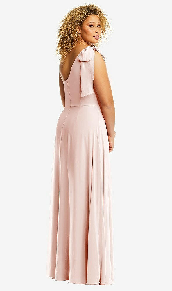 Back View - Blush Draped One-Shoulder Maxi Dress with Scarf Bow