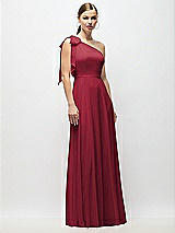 Alt View 4 Thumbnail - Burgundy Draped One-Shoulder Maxi Dress with Scarf Bow