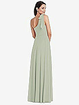 Alt View 3 Thumbnail - Celadon Draped One-Shoulder Maxi Dress with Scarf Bow