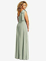 Rear View Thumbnail - Celadon Draped One-Shoulder Maxi Dress with Scarf Bow