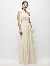 Alt View 4 Thumbnail - Champagne Draped One-Shoulder Maxi Dress with Scarf Bow