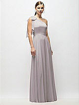 Alt View 4 Thumbnail - Cashmere Gray Draped One-Shoulder Maxi Dress with Scarf Bow