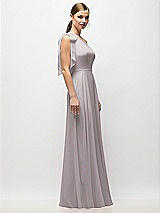Alt View 5 Thumbnail - Cashmere Gray Draped One-Shoulder Maxi Dress with Scarf Bow