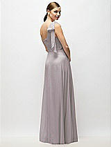 Alt View 6 Thumbnail - Cashmere Gray Draped One-Shoulder Maxi Dress with Scarf Bow