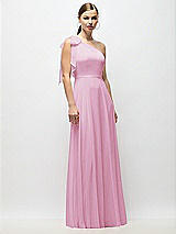 Alt View 4 Thumbnail - Powder Pink Draped One-Shoulder Maxi Dress with Scarf Bow