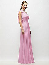 Alt View 5 Thumbnail - Powder Pink Draped One-Shoulder Maxi Dress with Scarf Bow
