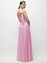 Alt View 6 Thumbnail - Powder Pink Draped One-Shoulder Maxi Dress with Scarf Bow