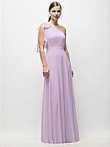 Alt View 4 Thumbnail - Pale Purple Draped One-Shoulder Maxi Dress with Scarf Bow