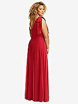 Rear View Thumbnail - Parisian Red Draped One-Shoulder Maxi Dress with Scarf Bow