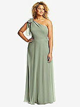 Front View Thumbnail - Sage Draped One-Shoulder Maxi Dress with Scarf Bow