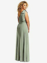 Rear View Thumbnail - Sage Draped One-Shoulder Maxi Dress with Scarf Bow