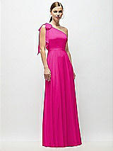 Alt View 4 Thumbnail - Think Pink Draped One-Shoulder Maxi Dress with Scarf Bow