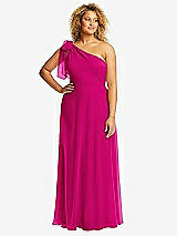 Front View Thumbnail - Think Pink Draped One-Shoulder Maxi Dress with Scarf Bow