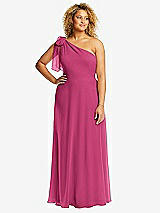 Front View Thumbnail - Tea Rose Draped One-Shoulder Maxi Dress with Scarf Bow