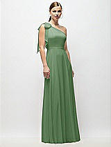 Alt View 4 Thumbnail - Vineyard Green Draped One-Shoulder Maxi Dress with Scarf Bow