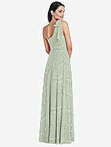 Alt View 3 Thumbnail - Vintage Primrose Sage Draped One-Shoulder Maxi Dress with Scarf Bow