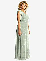 Side View Thumbnail - Vintage Primrose Sage Draped One-Shoulder Maxi Dress with Scarf Bow