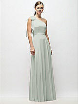 Alt View 4 Thumbnail - Willow Green Draped One-Shoulder Maxi Dress with Scarf Bow