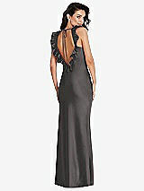 Front View Thumbnail - Caviar Gray Ruffle Trimmed Open-Back Maxi Slip Dress