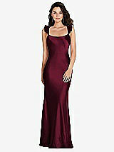 Rear View Thumbnail - Cabernet Ruffle Trimmed Open-Back Maxi Slip Dress