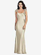 Rear View Thumbnail - Champagne Ruffle Trimmed Open-Back Maxi Slip Dress