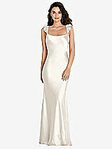 Rear View Thumbnail - Ivory Ruffle Trimmed Open-Back Maxi Slip Dress