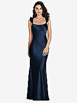 Rear View Thumbnail - Midnight Navy Ruffle Trimmed Open-Back Maxi Slip Dress