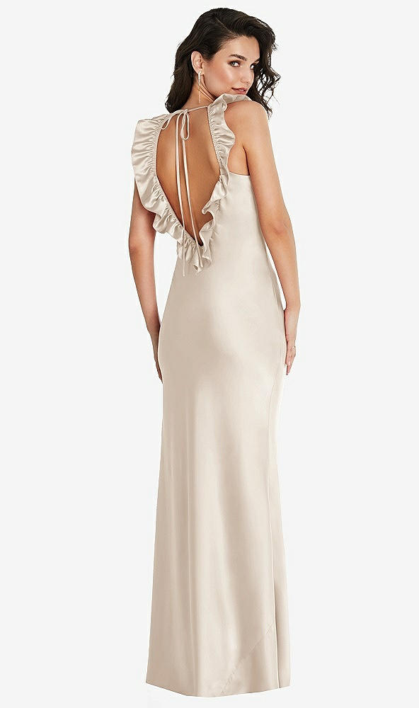 Front View - Oat Ruffle Trimmed Open-Back Maxi Slip Dress