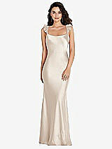 Rear View Thumbnail - Oat Ruffle Trimmed Open-Back Maxi Slip Dress