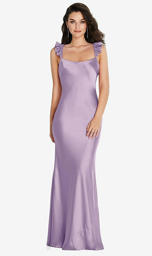 Back View - Pale Purple Ruffle Trimmed Open-Back Maxi Slip Dress