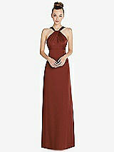 Front View Thumbnail - Auburn Moon Draped Twist Halter Low-Back Satin Empire Dress