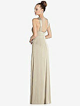 Rear View Thumbnail - Champagne Draped Twist Halter Low-Back Satin Empire Dress