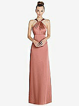 Front View Thumbnail - Desert Rose Draped Twist Halter Low-Back Satin Empire Dress