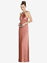 Side View Thumbnail - Desert Rose Draped Twist Halter Low-Back Satin Empire Dress