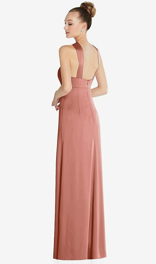 Back View - Desert Rose Draped Twist Halter Low-Back Satin Empire Dress