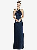 Front View Thumbnail - Midnight Navy Draped Twist Halter Low-Back Satin Empire Dress