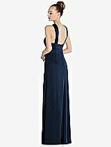 Rear View Thumbnail - Midnight Navy Draped Twist Halter Low-Back Satin Empire Dress