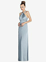 Side View Thumbnail - Mist Draped Twist Halter Low-Back Satin Empire Dress